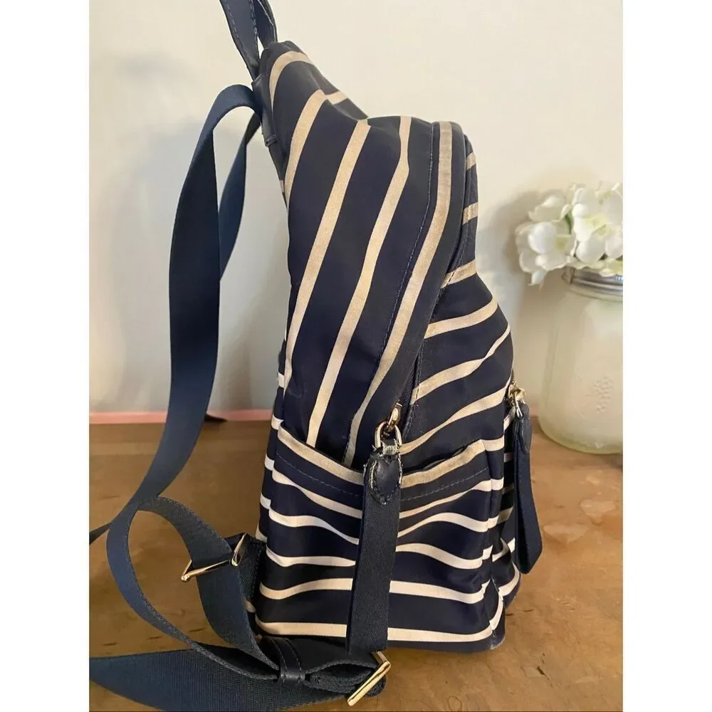 Kate Spade Chelsea navy blue white striped backpack purse medium nylon
